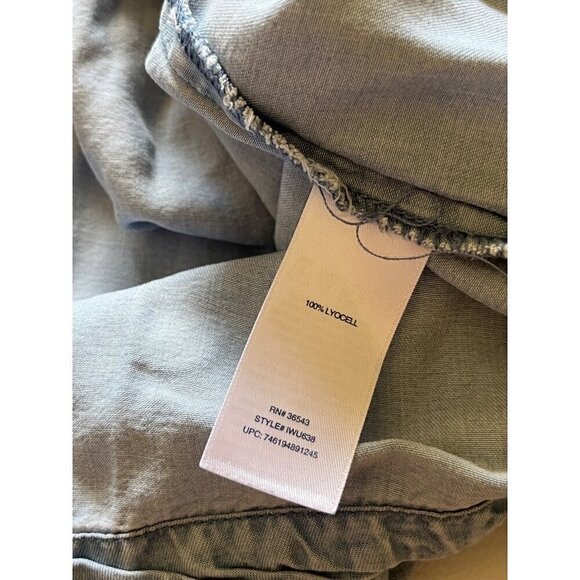 Izod Lyocell Chambray Denim Sleeveless V-Neck Dress Tie Waist Womens Large - Picture 9 of 9